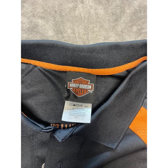 Harley Davidson Polo Shirt Mens L Gray‎ Orange Logo Back Terre Haute Motorcycle - Picture 4 of 6